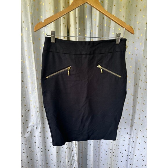 Juicy Couture Black Label Harper Ponte Slant Gold Zippers Bodycon Pencil Skirt 8 - Picture 3 of 7